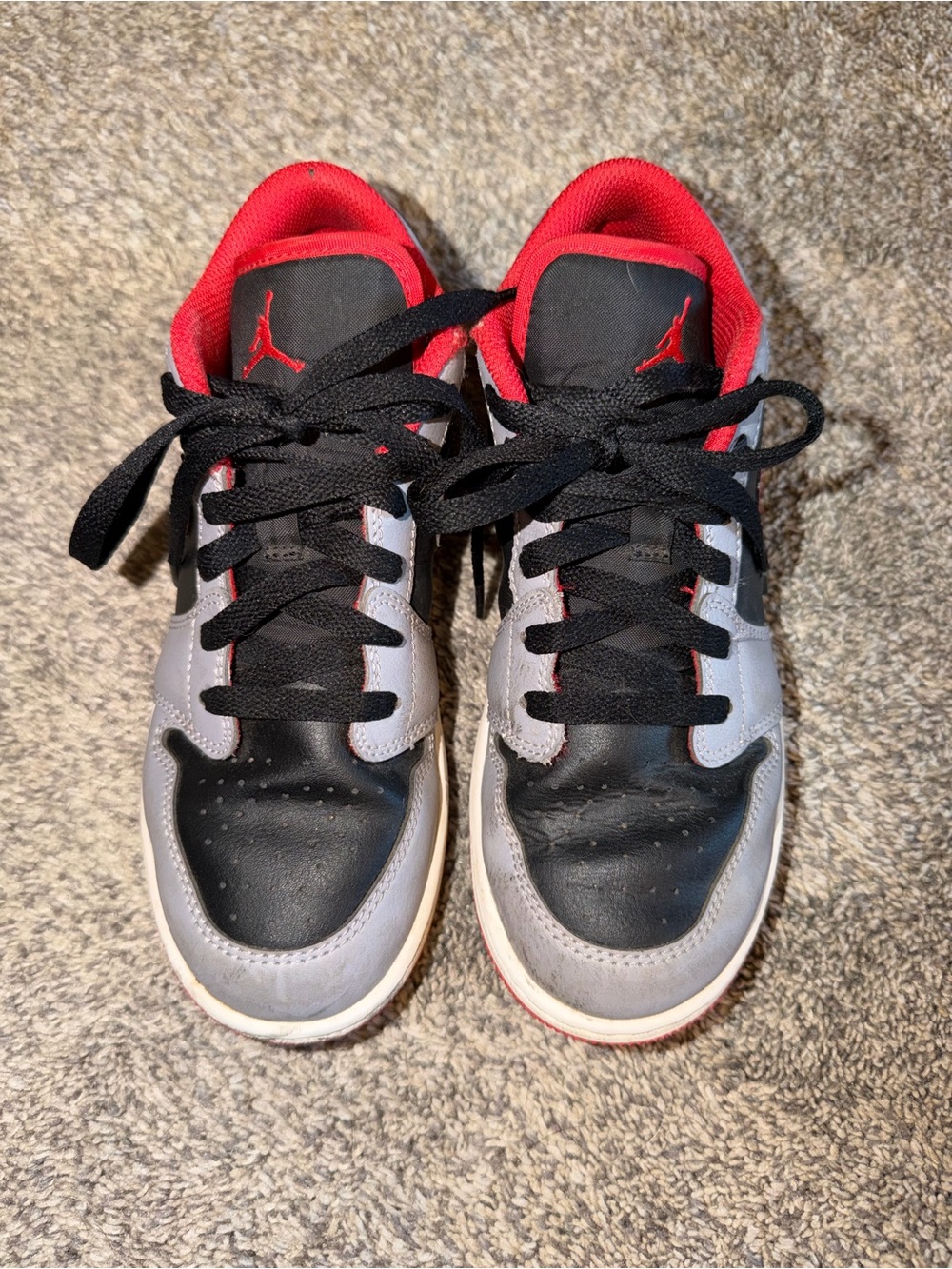 Air Jordan Kids Low-Top Sneakers in Black, Gray, and Red